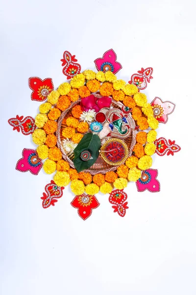 Indiai Fesztivál Diwali Pooja Thali — Stock Fotó