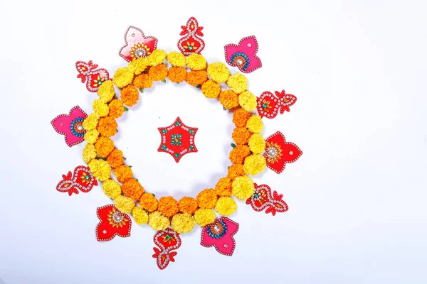 Calendula Fiore Rangoli Design Diwali Festival Decorazione Fiore Indian Festival — Foto Stock