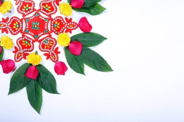 Kadife çiçeği çiçek rangoli Diwali festivali, Hint Festivali çiçek dekorasyon için tasarım