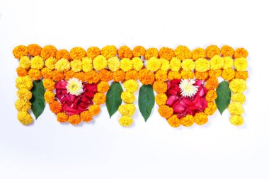 Kadife çiçeği çiçek rangoli Diwali festivali, Hint Festivali çiçek dekorasyon için tasarım