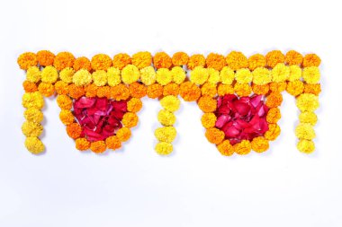 Kadife çiçeği çiçek rangoli Diwali festivali, Hint Festivali çiçek dekorasyon için tasarım