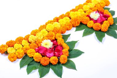 Kadife çiçeği çiçek rangoli Diwali festivali, Hint Festivali çiçek dekorasyon için tasarım