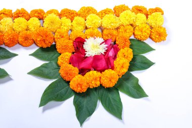 Kadife çiçeği çiçek rangoli Diwali festivali, Hint Festivali çiçek dekorasyon için tasarım