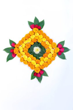 Kadife çiçeği çiçek rangoli Diwali festivali, Hint Festivali çiçek dekorasyon için tasarım