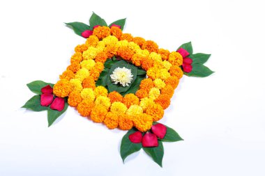 Kadife çiçeği çiçek rangoli Diwali festivali, Hint Festivali çiçek dekorasyon için tasarım