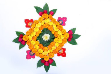 Kadife çiçeği çiçek rangoli Diwali festivali, Hint Festivali çiçek dekorasyon için tasarım