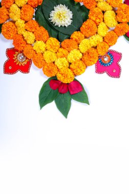 Kadife çiçeği çiçek rangoli Diwali festivali, Hint Festivali çiçek dekorasyon için tasarım