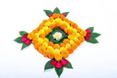Kadife çiçeği çiçek rangoli Diwali festivali, Hint Festivali çiçek dekorasyon için tasarım