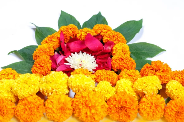 Caléndula Flor Rangoli Diseño Para Decoración Flor Festival Indio Diwali — Foto de Stock