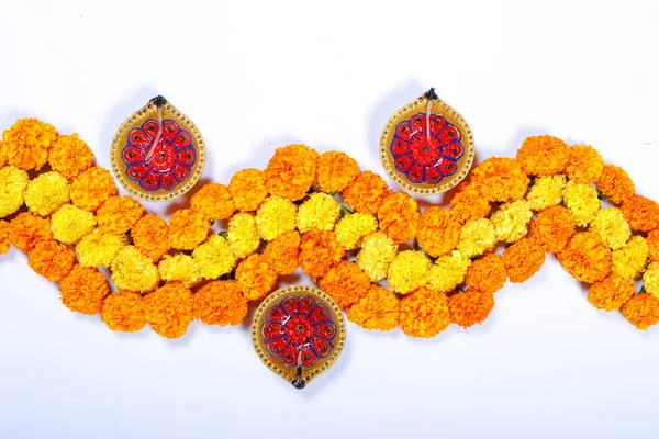 Marigold Flower Rangoli Design Til Diwali Festival Indiske Festival Blomst - Stock-foto