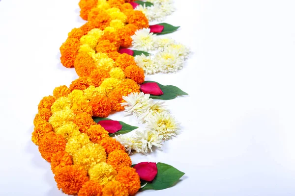 Marigold Flower Rangoli Design Diwali Festival Indian Festival Flower Decoration — Stock Photo, Image