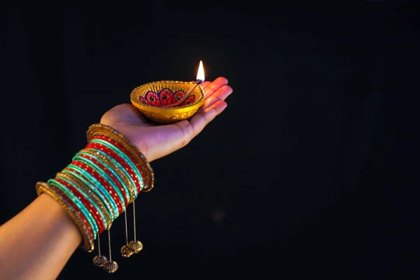 Festival Indiano Diwali Lâmpada Mão — Fotografia de Stock
