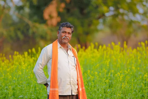 印度农夫在黑芥末领域 — 图库照片