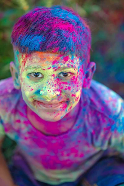 Indian Child Playing Color Holi Festival — Stock Photo, Image