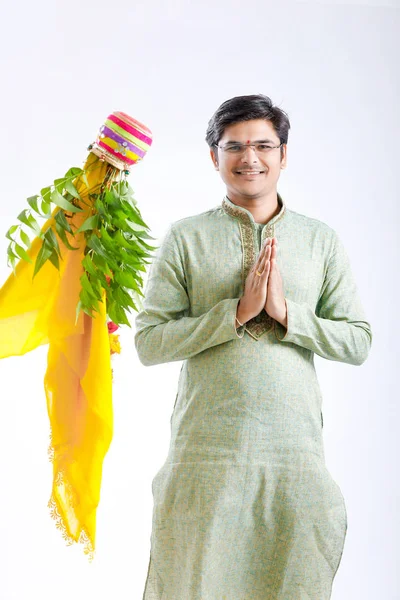 Gudi Padwa Μαράθι Νέο Έτος Νέος Ινδός Γιορτάζει Φεστιβάλ Gudi — Φωτογραφία Αρχείου