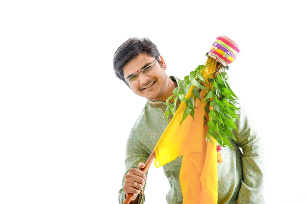 Gudi Padwa Marathi Yeni Yıl Genç Hint Kutluyor Gudi Padwa — Stok fotoğraf