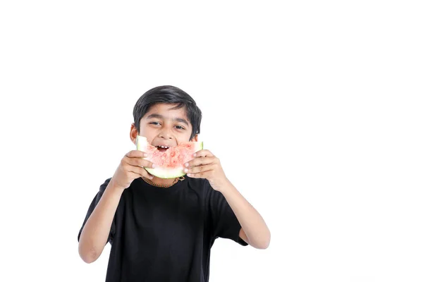 Little Indian Boy Eating Watermelon Multiple Expressions — Foto de Stock