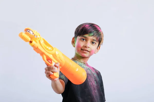 Indian Child Playing Holi Color Gun — Foto de Stock