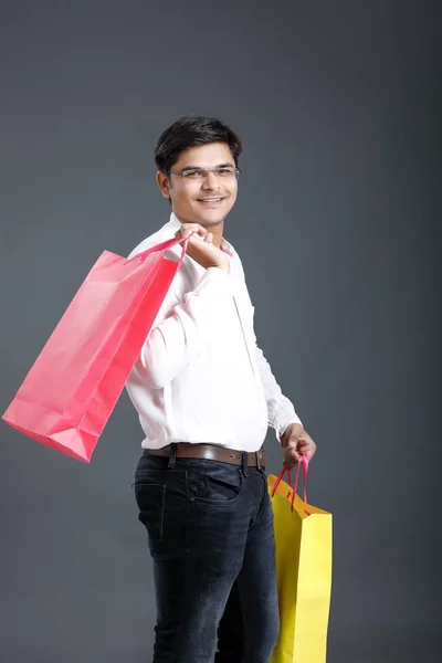 Young Indian Man Shopping Bags — Stok fotoğraf