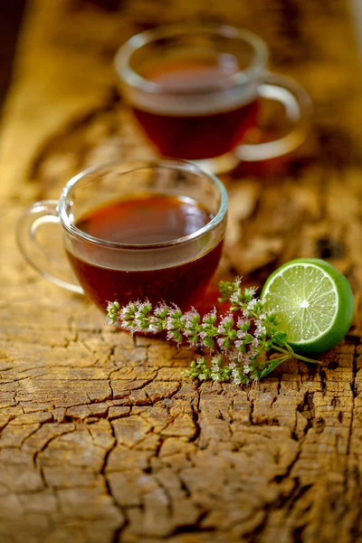 Black Tea Cup Lemon — Stock Photo, Image