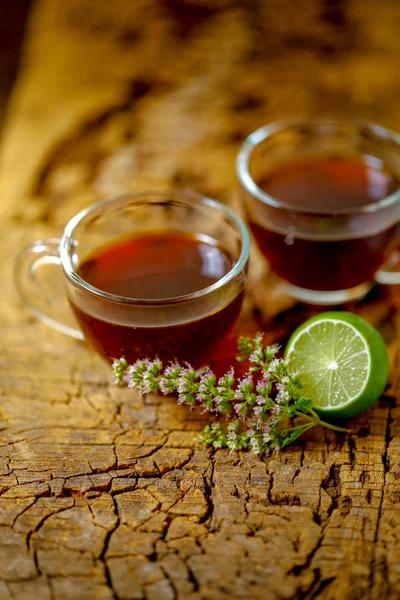 Black Tea Cup Lemon — Stock Photo, Image