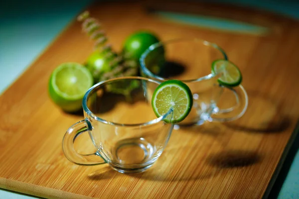 Empty Glass Cup Lemon — Zdjęcie stockowe