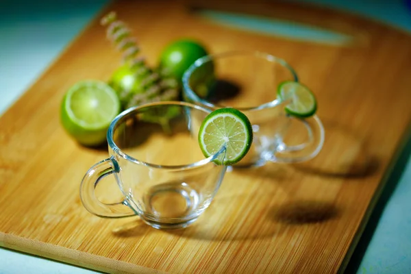 Empty Glass Cup Lemon — Stok fotoğraf