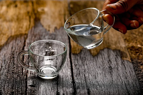 Water Cup Wooden Background — Photo