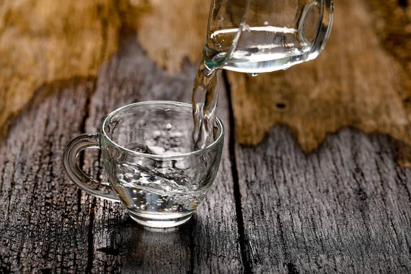 Water Cup Wooden Background — Photo