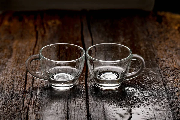 Water Cup Wooden Background — Stock Photo, Image