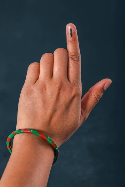 Indian Voter Hand Voting Sign Casting Vote Election — стокове фото