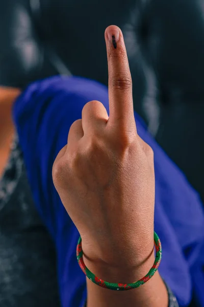 Indian Voter Hand Voting Sign Casting Vote Election — Stockfoto