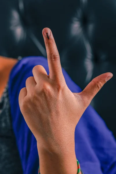 Indian Voter Hand Voting Sign Casting Vote Election — стокове фото