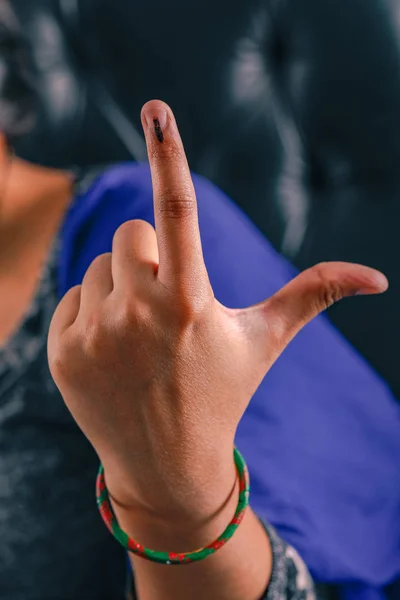 Indian Voter Hand Voting Sign Casting Vote Election — стокове фото