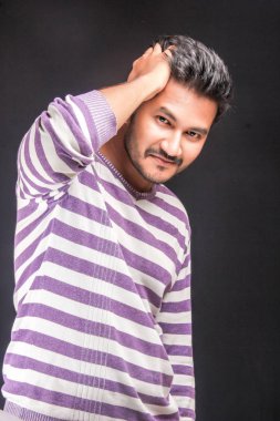 Collage Student In white and purple lining t-shirt 