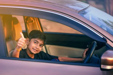 Cute Indian child in car
