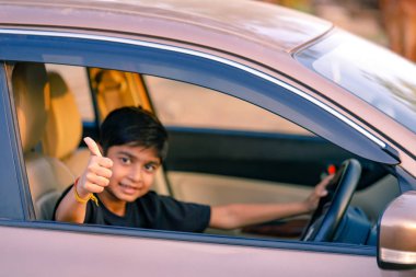 Cute Indian child in car