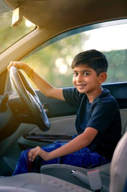 Cute Indian child in car