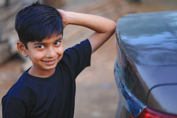 Cute Indian Child Car — Photo
