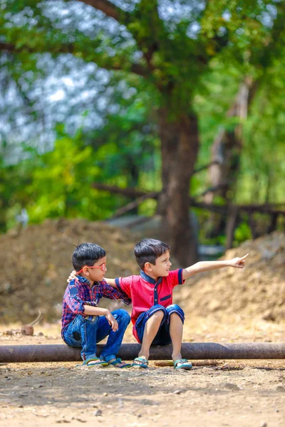 Cute Indian Little Boy Playing Outdoor — Stockfoto