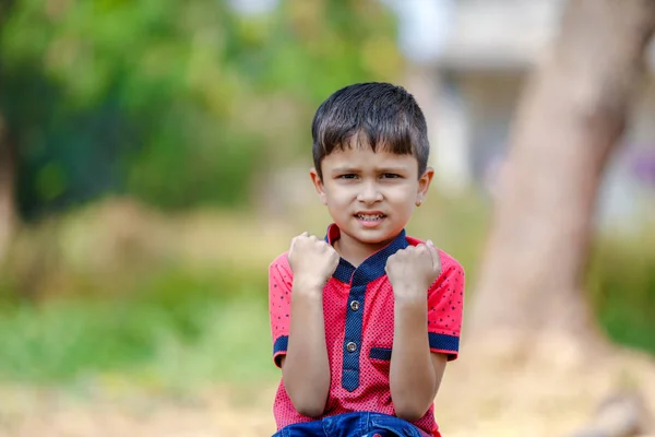 Cute Indian Little Boy Playing Outdoor — стоковое фото