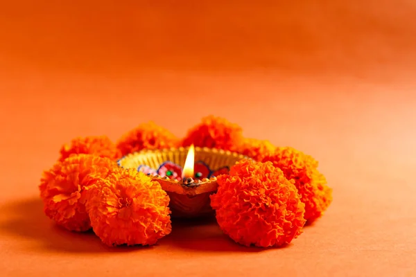 Diwali Festival Indiano Rangoli Lampada Fiore Diwali — Foto Stock