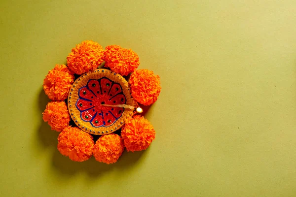 Diwali Festival India Diwali Lámpara Flor Rangoli — Foto de Stock