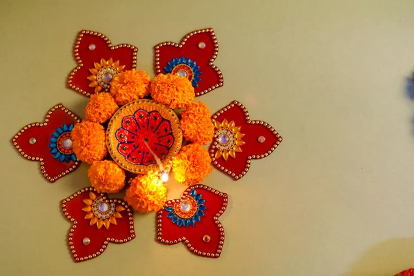 Diwali 램프와 Rangoli — 스톡 사진