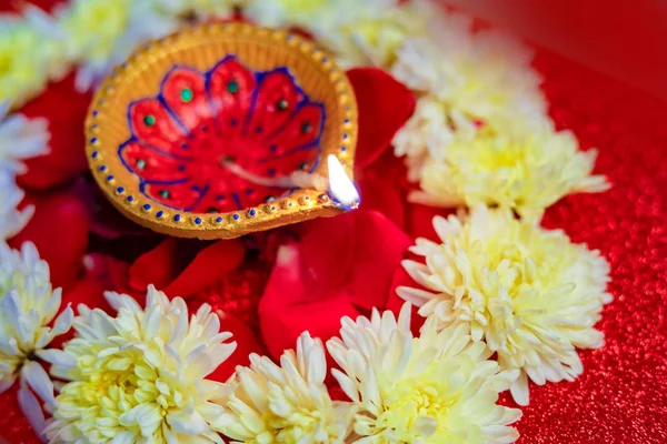 Indian Festival Diwali Diwali Lamp Flower Rangoli — Stock Photo, Image