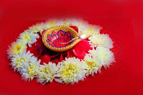 Diwali Festival India Diwali Lámpara Flor Rangoli — Foto de Stock