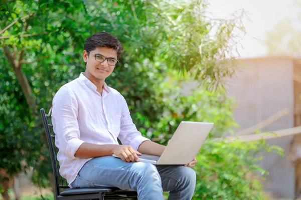 Young Indian Man Using Laptop Working Laptop — 图库照片