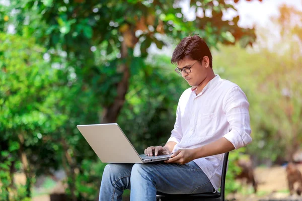 Young Indian Man Using Laptop Working Laptop — 图库照片