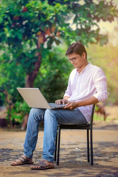 Young Indian Man Using Laptop Working Laptop — 图库照片