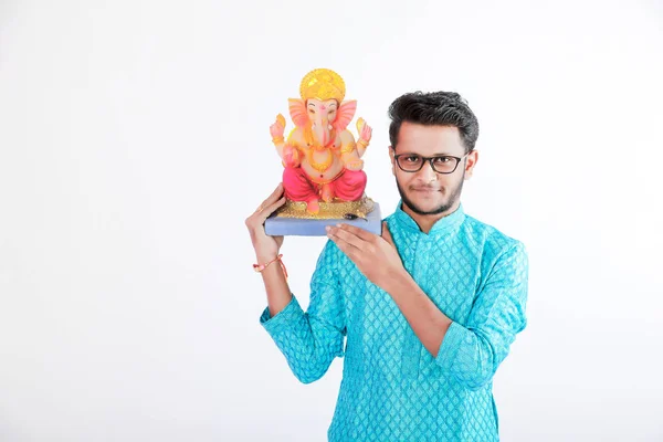 Young Indian Man Lord Ganesha Celebrating Ganesh Festival — Stock Photo, Image